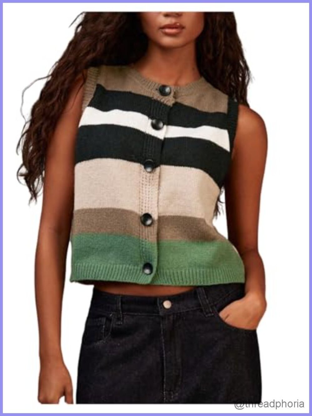 Color Block Striped Button Down Sleeveless Knit Sweater Vest